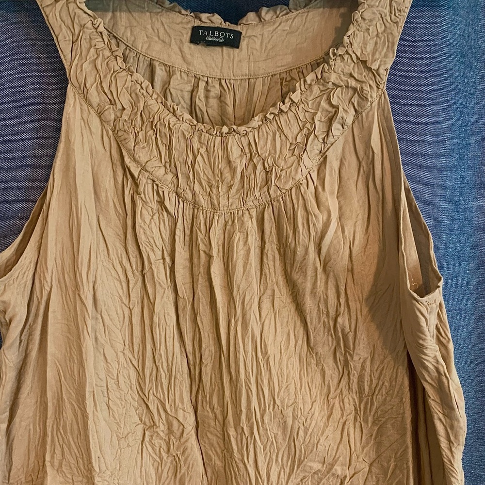 Talbots lightweight crinkle tank in natural khaki.